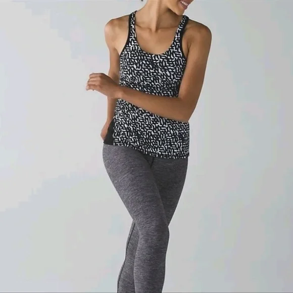 EB Lululemon Crossback Tank Top Black White Print Net Pop Mesh Back - Picture 16 of 16